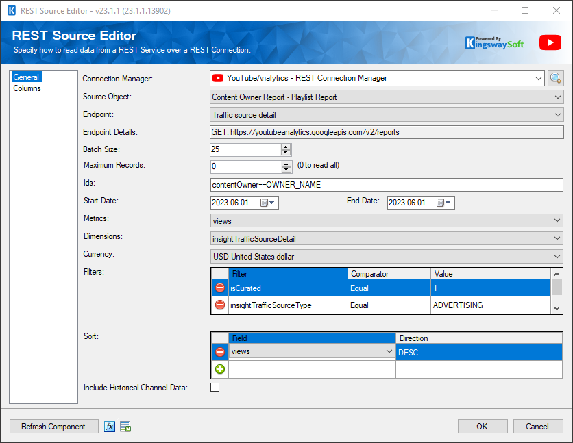 SSIS YouTube Analytics Source Component